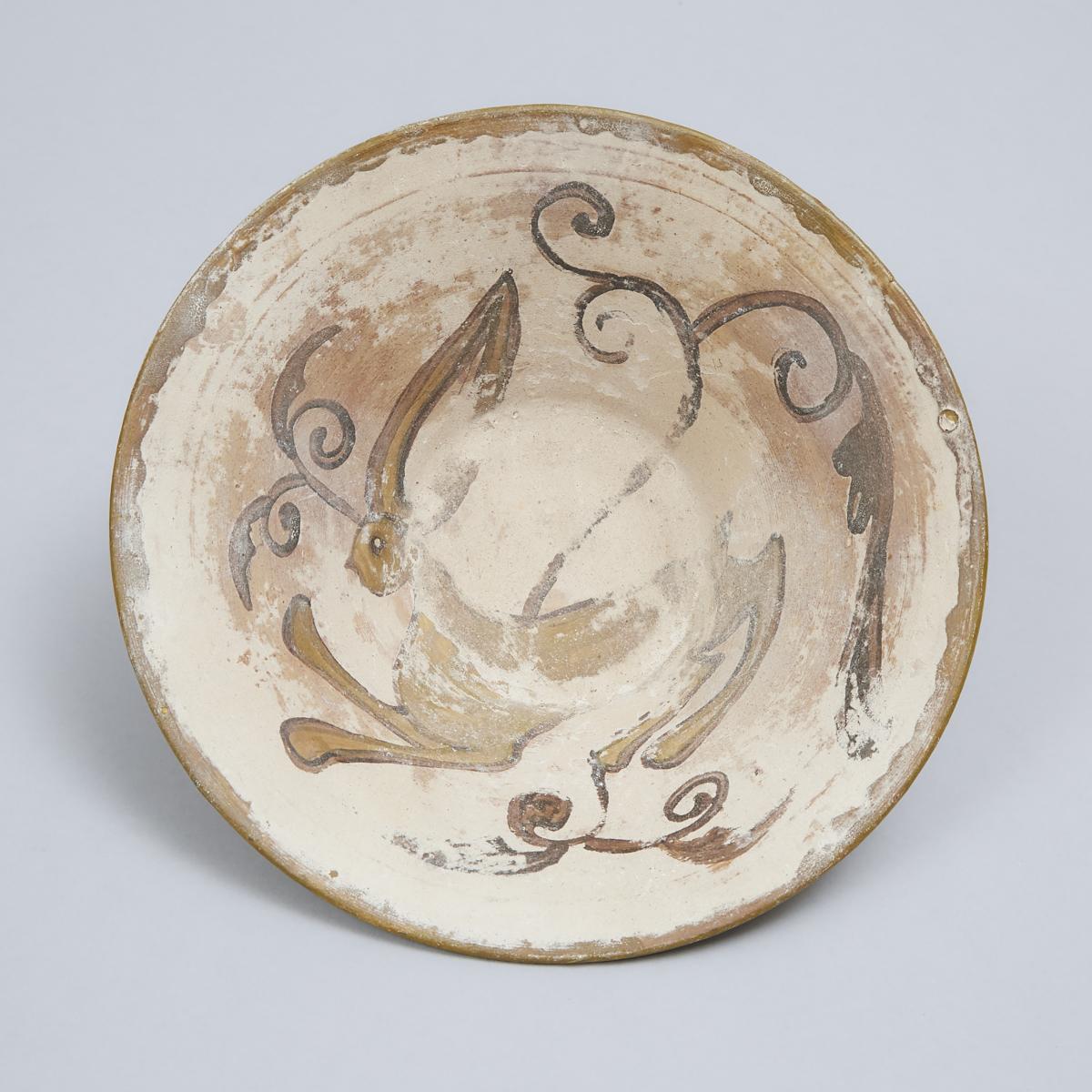 Fatimid Style Unglazed Pottery Bowl with Rabbit, 11th/12th century, height 2.6 in — 6.7 cm, diameter - Image 2 of 2