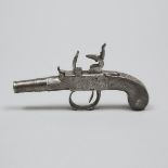 Belgian Flintlock Box-Lock Steel Pocket Pistol, late 18th century, length 5.5 in — 14 cm