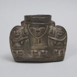 Moche Blackware Effigy Vessel, 800 A.D., 5.75 x 7.25 in — 14.6 x 18.4 cm
