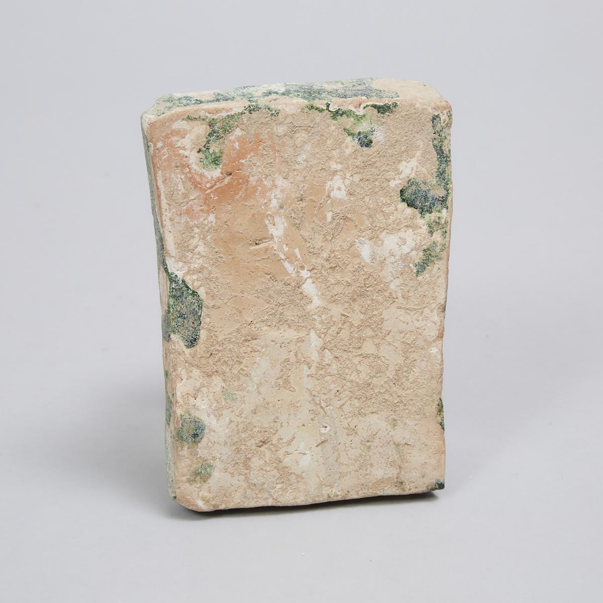 Seljuk Empire Green Glazed Relief Moulded Pottery Border Tile, Persia, 12th century, 5.3 x 3.75 in — - Image 3 of 3