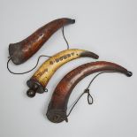 Three Powder Horns Heat Branded 'S. Burrell', late 18th/early 19th century, length 13.25 in — 33.7cm
