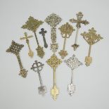 Eleven Abyssinian/Ethiopian Brass and Silvered Brass Coptic Hand Crosses, early-mid 20th century, ta