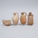 Four Pieces Levantine-Holy Land Pottery, Iron Age to Roman Period, 800 B.C.-100 A.D., tallest height