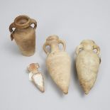 Four Roman Pottery Amphora, 100-200 A.D., tallest height 10 in — 25.5 cm (4 Pieces)