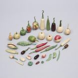Collection of 32 Indian Carved and Stained Ivory Didactic Botanical Models of Fruit, Vegetables and