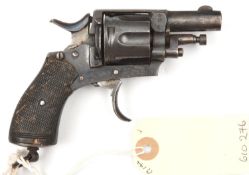 A Belgian 6 shot .320” CF self cocking pocket revolver, number 7916, with ejector rod beneath the