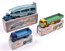 3 Dinky Toys. Guy 4-ton Lorry (511), in two-tone blue livery. Pullmore Car Transporter (982). An