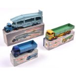 3 Dinky Toys. Guy 4-ton Lorry (511), in two-tone blue livery. Pullmore Car Transporter (982). An