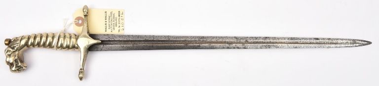 An early 19th century continental bandsman’s shortsword/dagger, tapering DE blade 15½”, with central