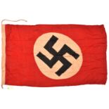 A Third Reich NSDAP party flag, 33” x 59”, the hoist stamped ‘Hamburg NSDAP (RZM mark) M38’. GC