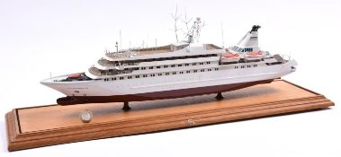 An unusual scale model of the luxury passenger Cruise Ship Sea Goddess II as featured in the 1997