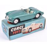 Corgi Toys M.G.A. Sports Car (302). In metallic green with cream seats, smooth spun wheels and