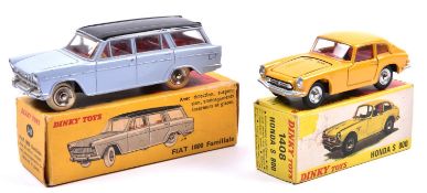 2 French Dinky Toys. A Fiat 1800 Familiale (548). In lavender with black roof, white tyres and