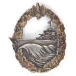 A Third Reich Destroyer badge, by S H u Co (Sohni, Heubach & Co), grey with gold washed wreath (gold