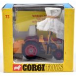 Corgi Toys Massey Ferguson '165' Tractor (73). In red, orange and light grey, example fitted with