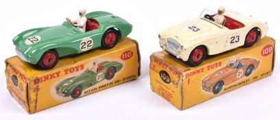 2 Dinky Toys. Austin Healey 100 Sports (109). In cream with red interior & wheels. RN 23. Together