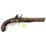 A 22 bore brass barrelled flintlock holster pistol, by Ketland & Co, c 1785, 14¾” overall, 2 stage