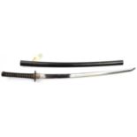 A Japanese sword shinto katana, c 1750, highly polished blade 28¼”, thunderbolt (?) menuki, fuchi