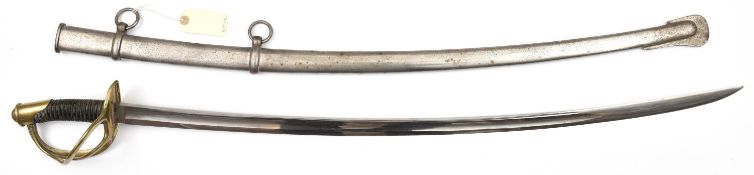 A French M1822 light cavalry sword, curved, fullered blade 36’, with narrow back fuller to centre