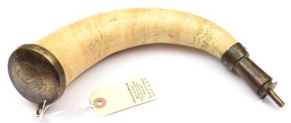 A powder horn of the Percy Tenantry, white horn body, brass scoop nozzle (spring catch missing),