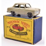 Matchbox Series No.30 Ford Prefect. In greyish brown with metal wheels and silver trim and rear