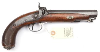 A mid 19th century 16 bore officer’s percussion belt pistol, by Sherwood, Portsmouth, 11½”