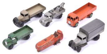 6 Dinky Toys. Breakdown Car in grey. A Motor Truck in dark green, Leyland Forward Control Lorry in