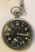 DH marked Helvetia pocket watch. Serial D11252H. Plated case, worn, screw back with three tool