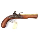 A brass barrelled flintlock blunderbuss pistol, 13½” overall, swamped barrel 8” with 1” bore at