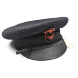 A WWI RN Air Service CPO’s blue peaked cap, headband with embroidered badge of red eagle in