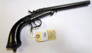 A Belgian Rissack’s patent 6mm (?) needlefire saloon pistol, number 2091, Liege proved, stamped