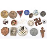 18 various Third Reich ‘tinnies’ and other mainly pin back badges, etc, including gilt and enamel ‘