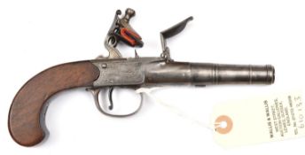 A 55 bore cannon barrelled flintlock boxlock pocket pistol, by R Daykin, Nottinghamshire, c 1775,