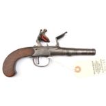 A 55 bore cannon barrelled flintlock boxlock pocket pistol, by R Daykin, Nottinghamshire, c 1775,