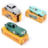 3 Dinky Toys. Jaguar D Type (238). In turquoise with dark blue interior, RN34, with mid blue wheels.