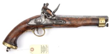 An East India Company 14 bore flintlock cavalry pistol, of the pattern introduced c 1818, 15”