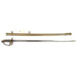 A Vic 1845 pattern infantry field officers levee sword, slender, very slightly curved, fullered