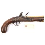 A late 18th century brass barrelled flintlock blunderbuss pistol, 12” overall, swamped barrel 6”