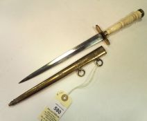 An early Victorian Naval Volunteer’s dirk, plain, plated shallow diamond section blade 8”,
