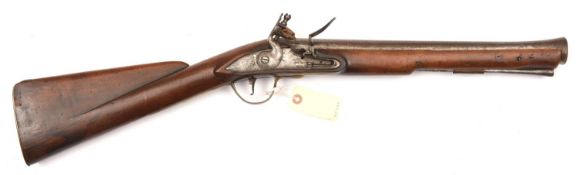 A mid 18th century steel barrelled flintlock blunderbuss, 30” overall, swamped barrel 15” with