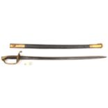 A mid 19th cent French infantry officer’s sword, slightly curved, fullered blade 30”, with narrow