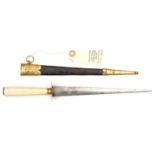 A naval dirk c 1810, plain blade 8” (tip slightly shortened), border engraved gilt oval