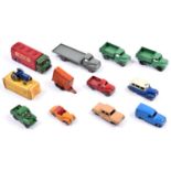 11 Dublo Dinky Toys. AEC Mercury Shell/BP Petrol Tanker. Bedford flatbed lorry. 2x Austin lorries,