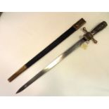 A 19th century German hunting hanger, straight plain blade 19”, by J. A. Henckels, double edged at