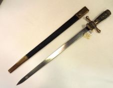 A 19th century German hunting hanger, straight plain blade 19”, by J. A. Henckels, double edged at