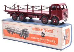 Dinky Supertoys Foden Flat Truck with chains (505). An FG example in maroon with maroon wheels,