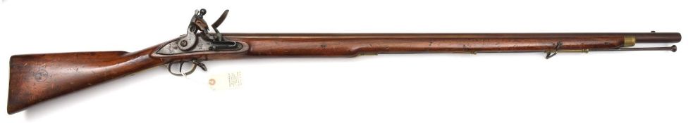 A 10 bore Brown Bess type military flintlock musket, 55” overall, barrel 39” with traces of London