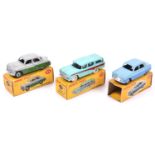 3 Dinky Toys. Ford Zephyr Saloon (162). In two tone blue with grey wheels. Together with a