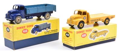 2 Dinky Toys Leyland Comet Lorries. A Comet Wagon with hinged tailboard (418). An example in dark