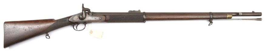 A .577 Volunteer 2 band Enfield pattern percussion rifle by Daw, 49” overall, barrel 33” with B’